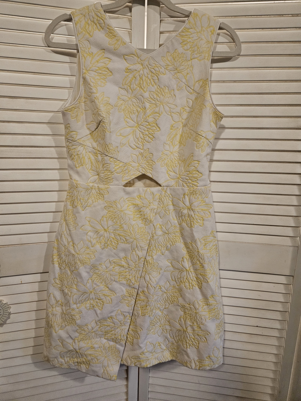 Shoshanna White Mini Dress with Yellow Floral Embroidery and Cutout